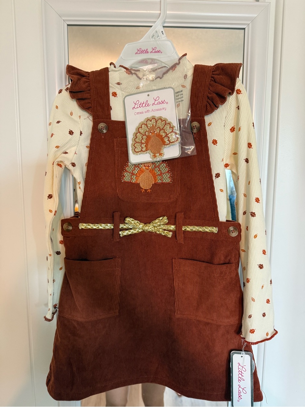 Little Lass Toddler Girl Rust Corduroy Jumper/Dress Thanksgiving Fall — 4T